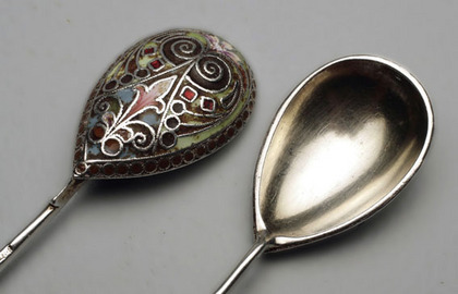 Russian Silver Enamel Teaspoons (Pair)